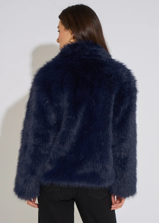 Gini London Dark Blue Faux Fur Jacket