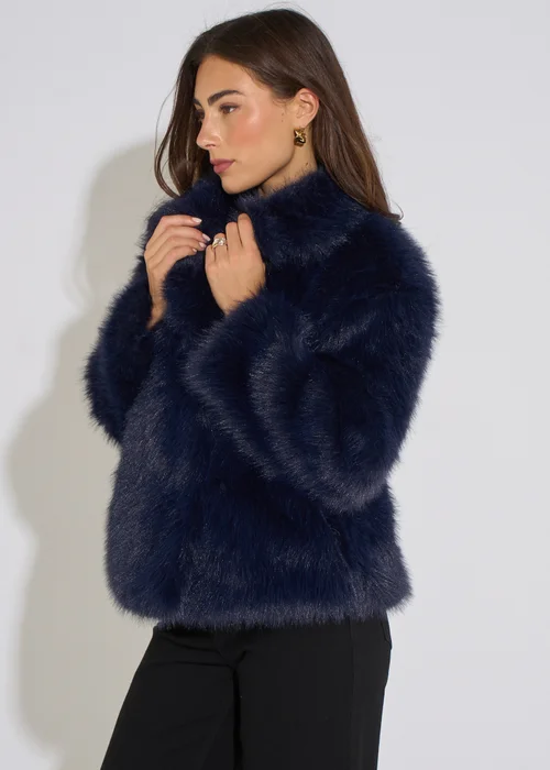 Gini London Dark Blue Faux Fur Jacket - S/M Image 4