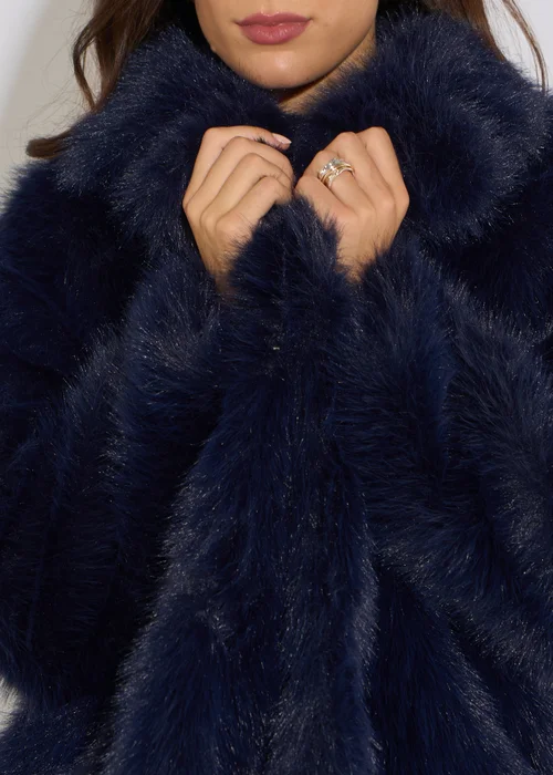 Gini London Dark Blue Faux Fur Jacket - S/M Image 3