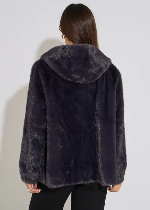Gini London Charcoal Grey Hooded Faux Fur Mid Length Jacket - M/L Image 2