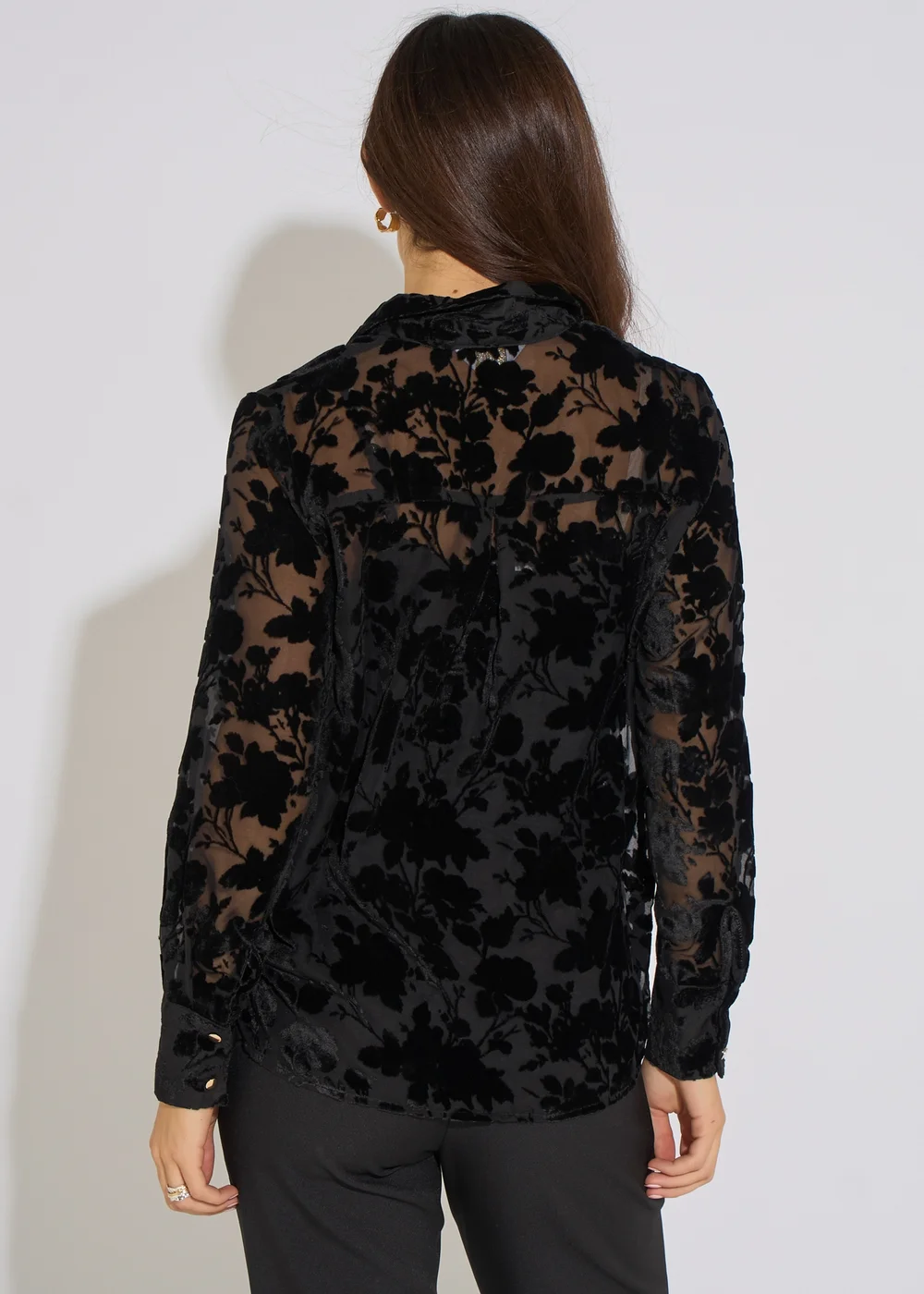 Gini London Black Floral Burnout Long Sleeves Shirt - 8 Image 2