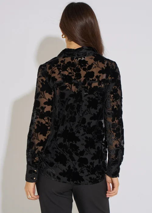 Gini London Black Floral Burnout Long Sleeves Shirt - 8 Image 2