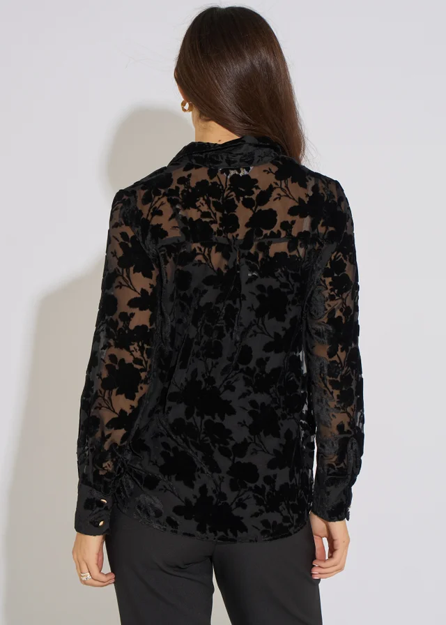 Gini London Black Floral Burnout Long Sleeves Shirt