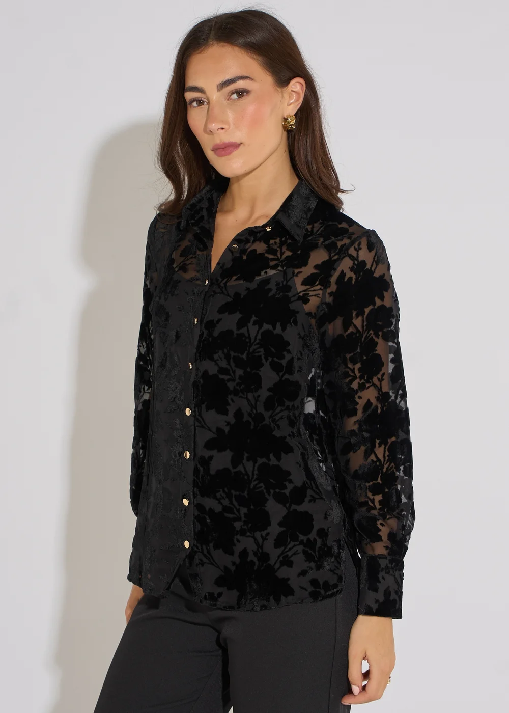 Gini London Black Floral Burnout Long Sleeves Shirt - 8 Image 4