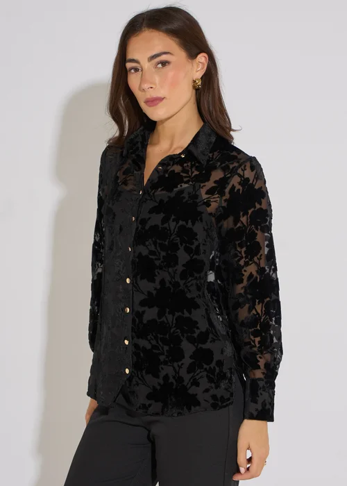 Gini London Black Floral Burnout Long Sleeves Shirt - 8 Image 4