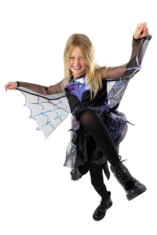 Vanilla Underground Girls Black Spider 2 Piece Costume (4-12 Years) - 4-6 Yrs Image 1