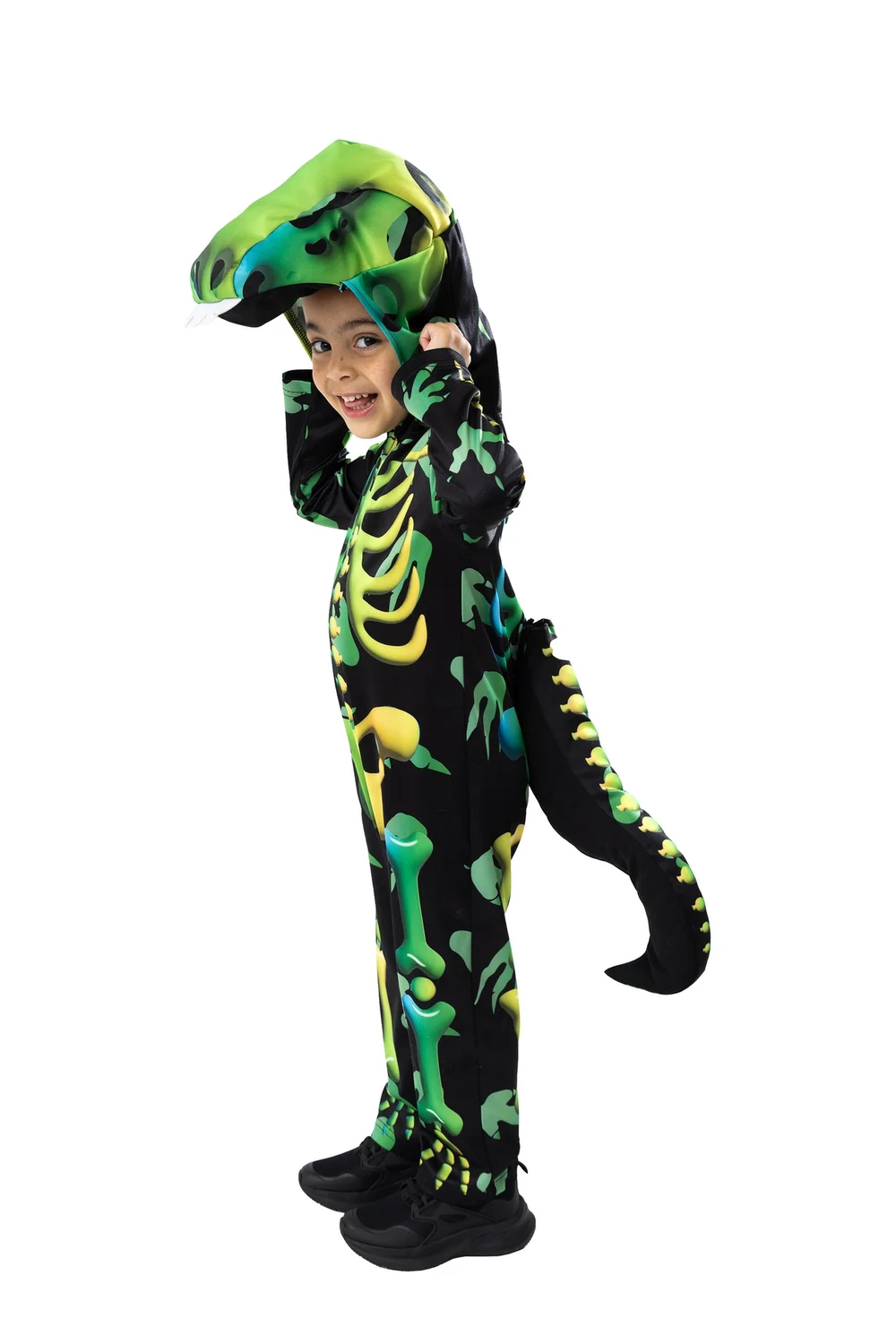 Vanilla Underground Boys Green Skeleton Dinosaur 3 Piece Costume (2-6 Years) - 4-6 Yrs Image 1