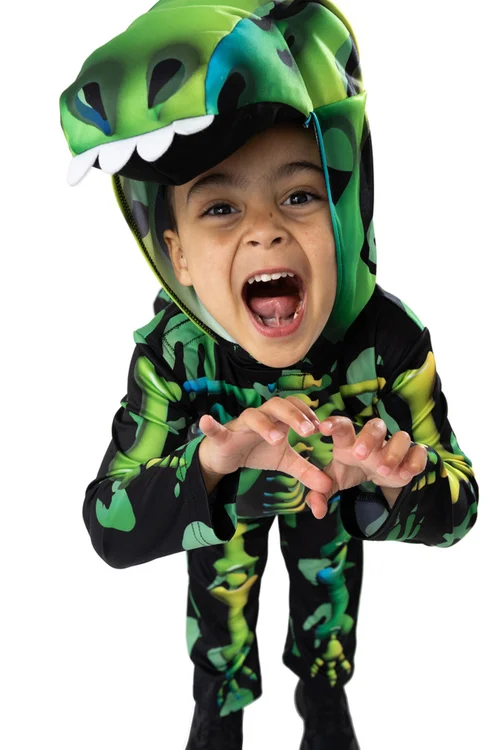Vanilla Underground Boys Green Skeleton Dinosaur 3 Piece Costume (2-6 Years) - 4-6 Yrs Image 2