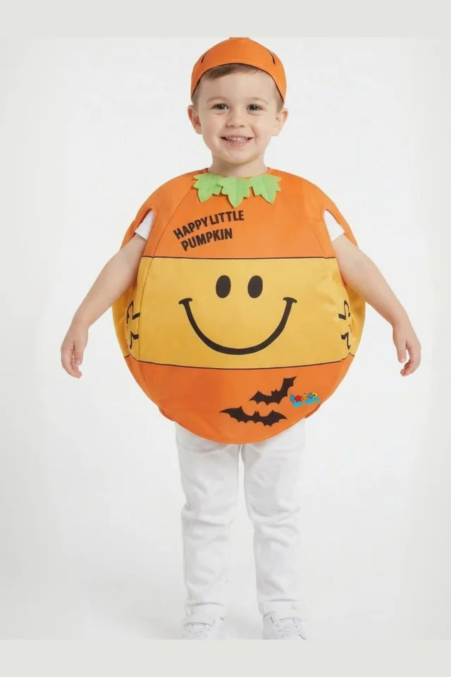 Vanilla Underground Mr. Men Unisex Kids Orange Happy Pumpkin 2 Piece Costume (2-4 Years)