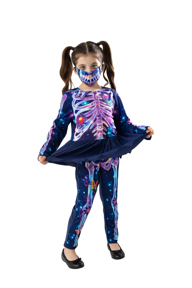 Vanilla Underground Girls Multicoloured Skeleton 2 Piece Costume (3-10 Years)