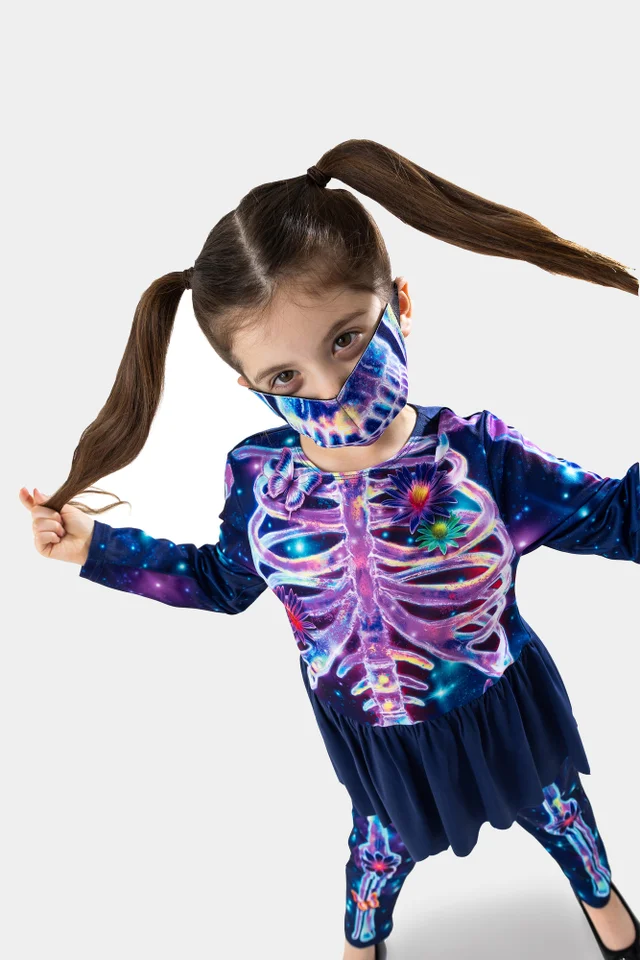 Vanilla Underground Girls Multicoloured Skeleton 2 Piece Costume (3-10 Years)