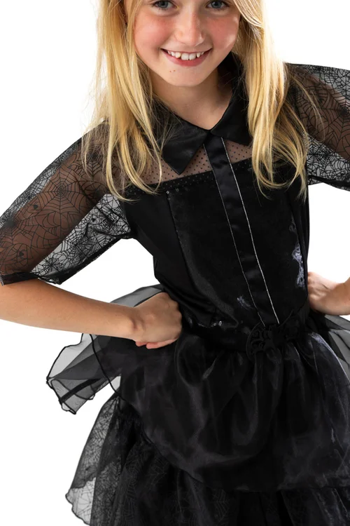 Vanilla Underground Girls Black Gothic Girl 1 Piece Costume (4-10 Years) - 8-10 Yrs Image 2