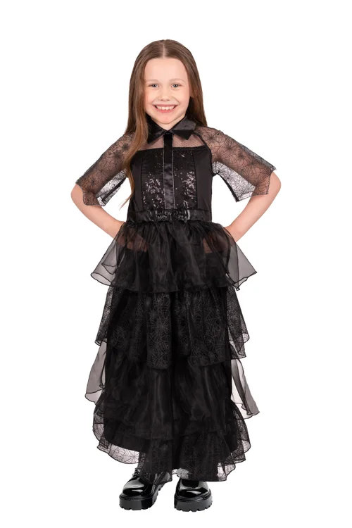 Vanilla Underground Girls Black Gothic Girl 1 Piece Costume (4-10 Years) - 8-10 Yrs Image 1