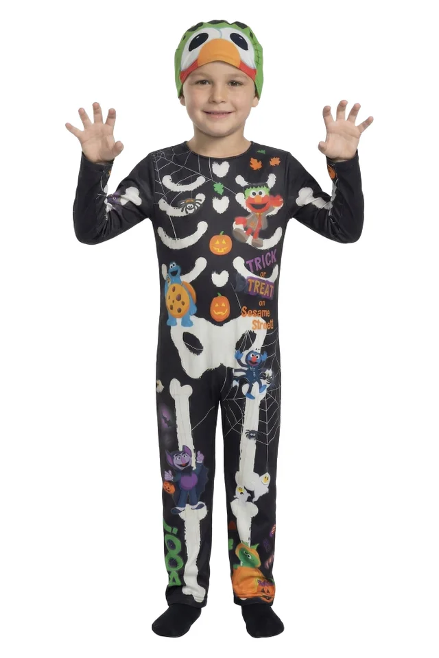 Vanilla Underground Sesame Street Unisex Kids Black Skeleton 2 Piece Costume (2-6 Years)