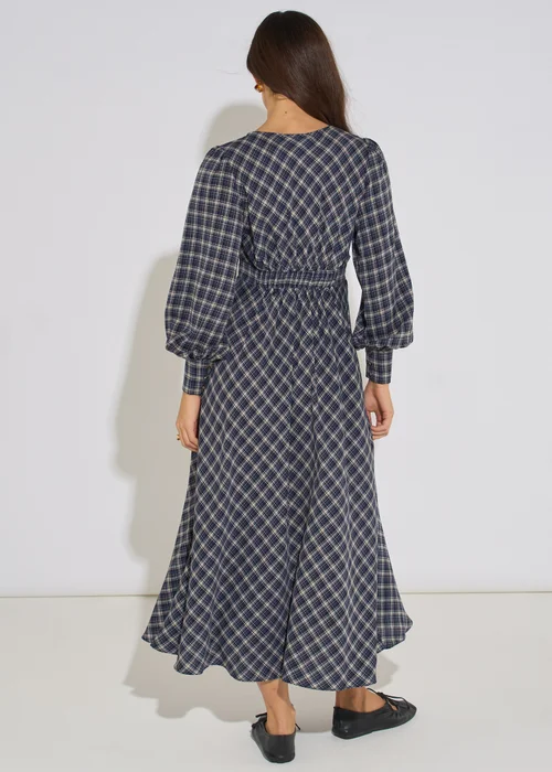 Gini London Blue Check Contrast Lace Trim Midi Dress - 14 Image 2