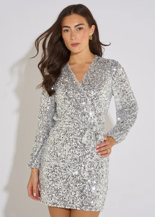 Gini London Silver Sequin Bodycon Mini Dress - 10 Image 3