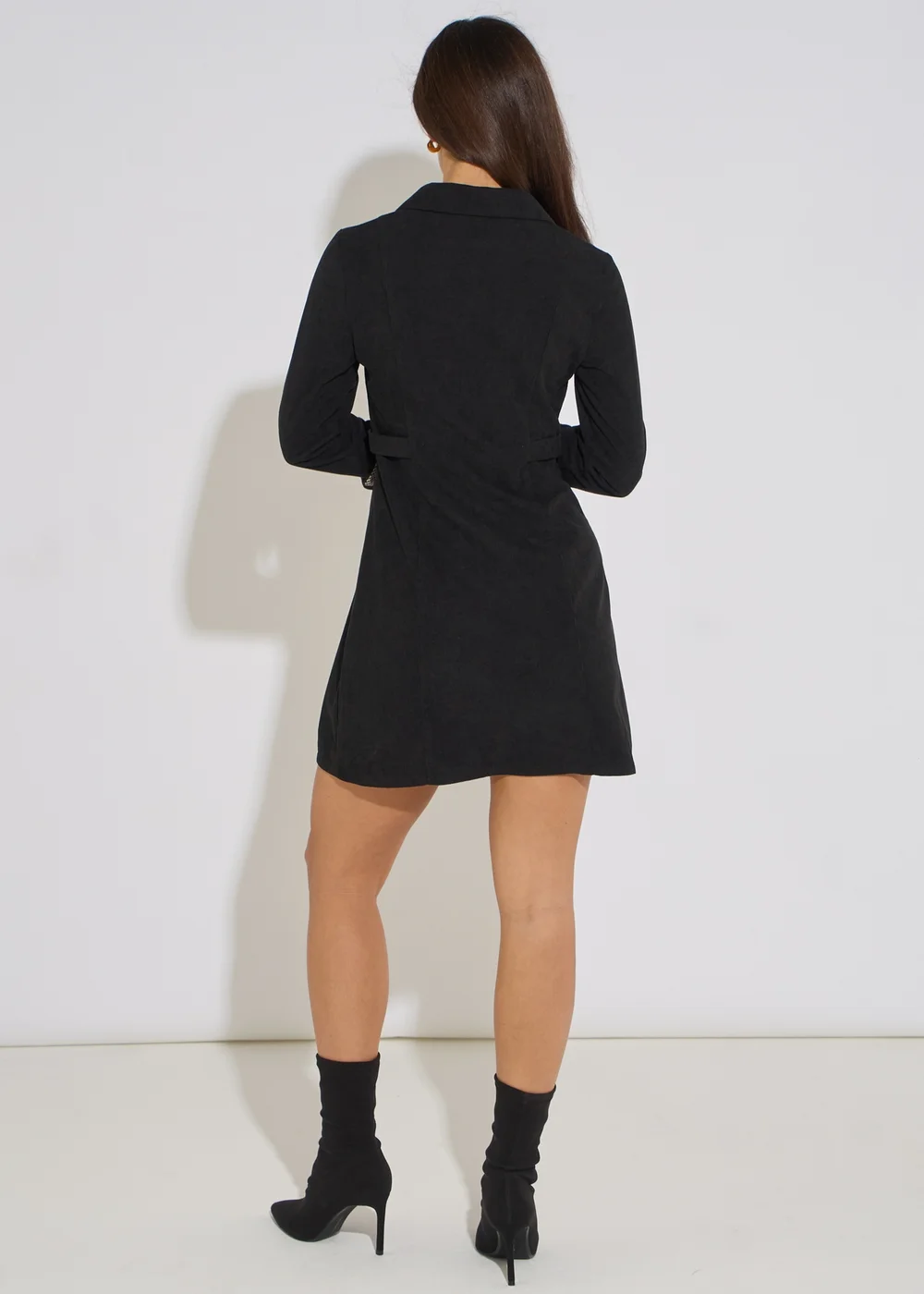 Gini London Black Long Sleeve Button Detail Cord Mini Dress - 10 Image 2