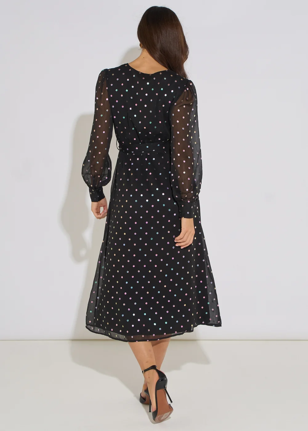 Gini London Black Spot Foil Midi Wrap Dress - 14 Image 2