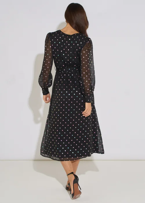 Gini London Black Spot Foil Midi Wrap Dress - 14 Image 2