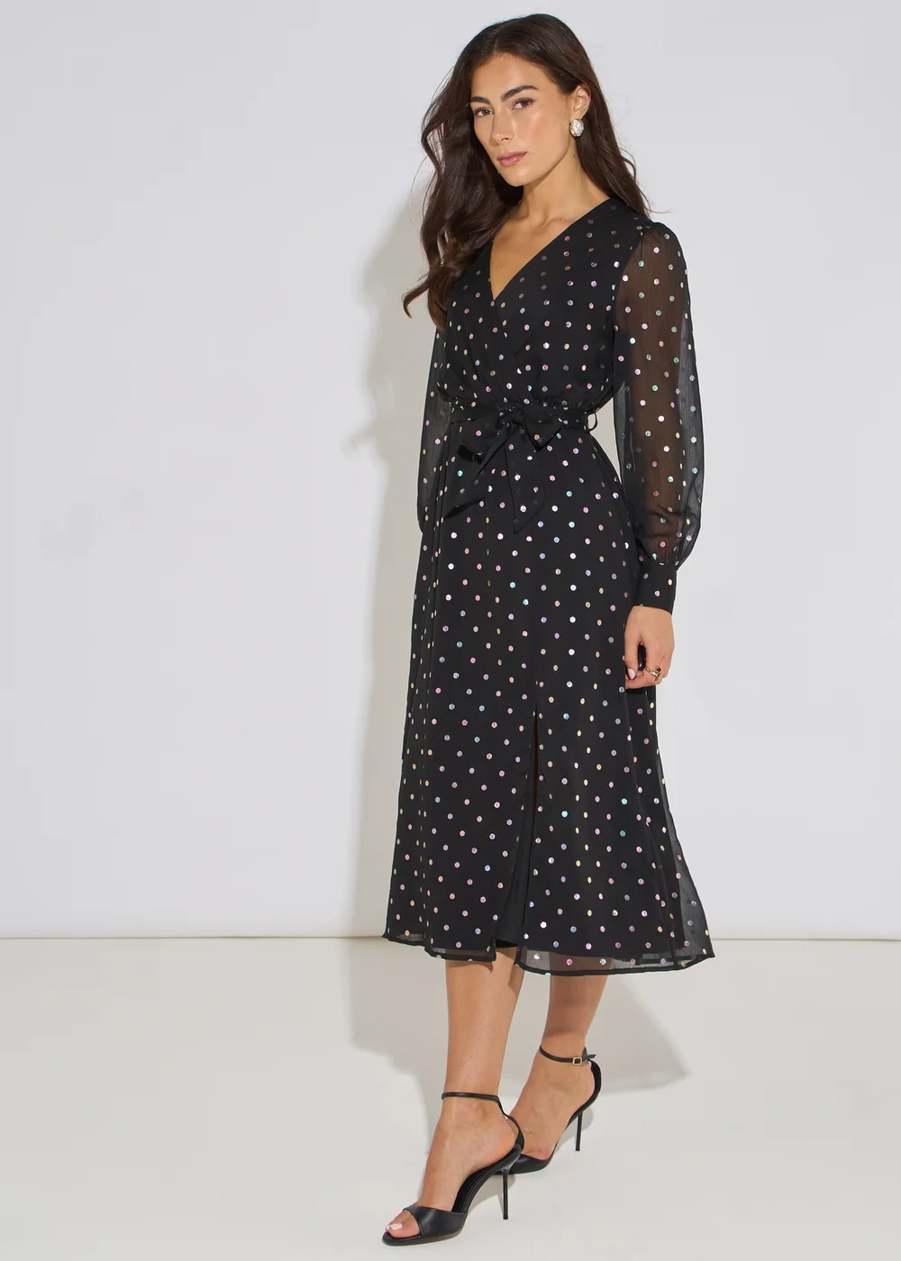 Gini London Black Spot Foil Midi Wrap Dress - 14 Image 4