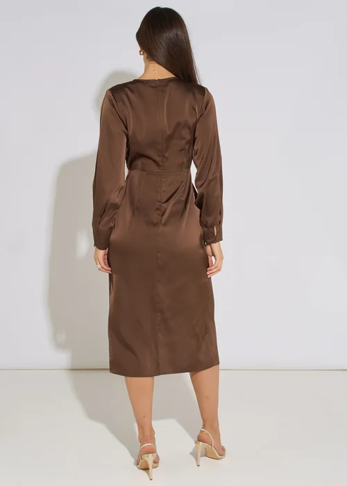 Gini London Brown Wrap Front Satin Midi Dress - 14 Image 2