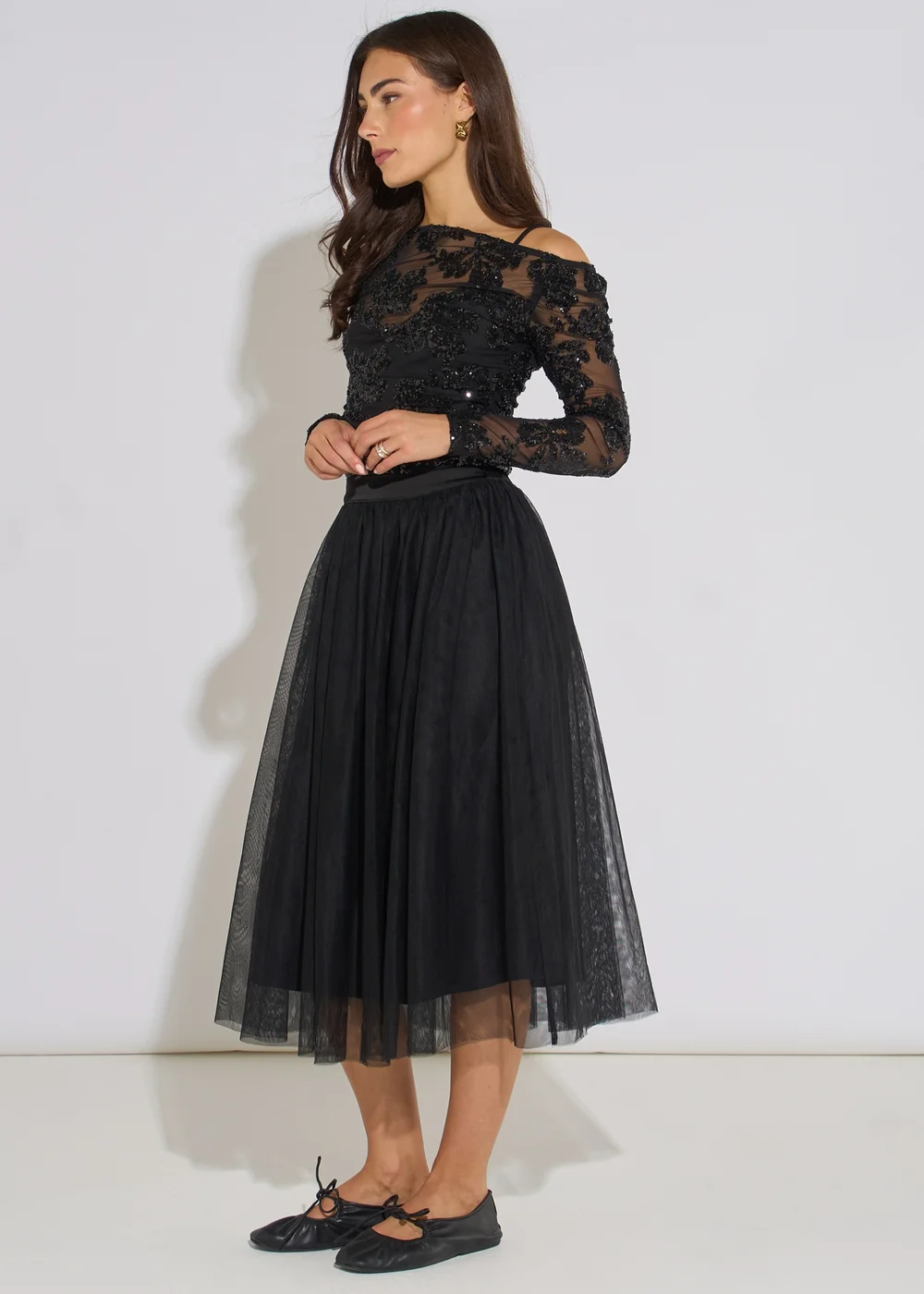 Gini London Black Tulle Skater Midi Skirt - 16 Image 4