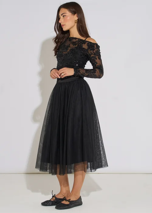Gini London Black Tulle Skater Midi Skirt - 16 Image 4