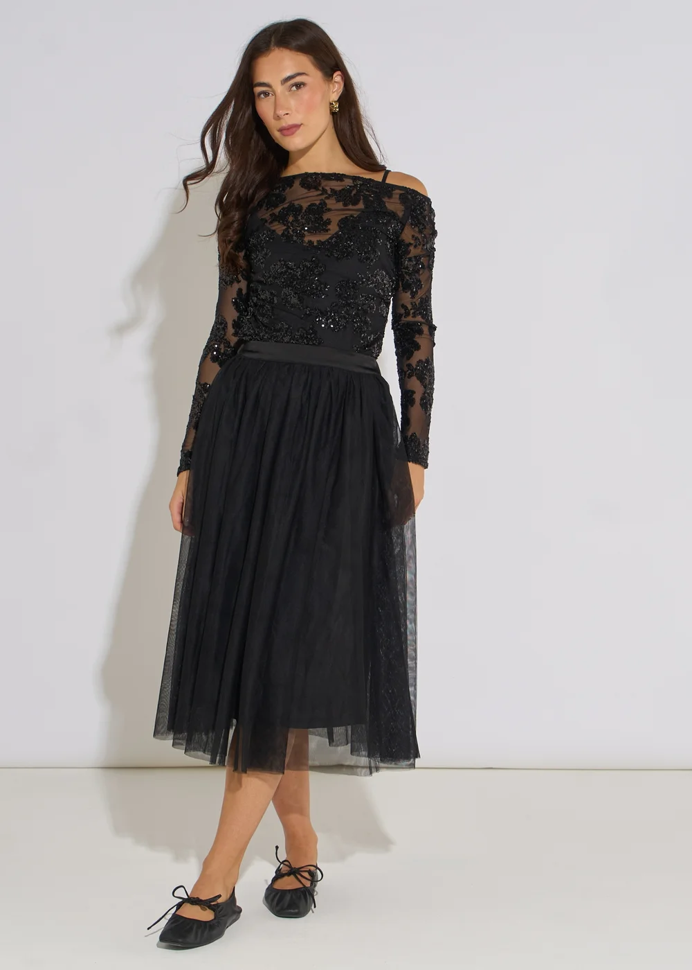 Gini London Black Tulle Skater Midi Skirt - 16 Image 1