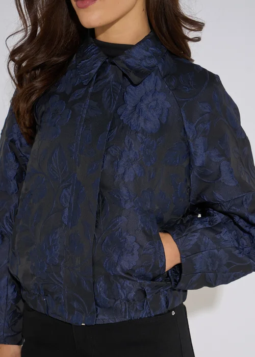Gini London Navy Floral Jacquard Bomber Jacket - 12 Image 3