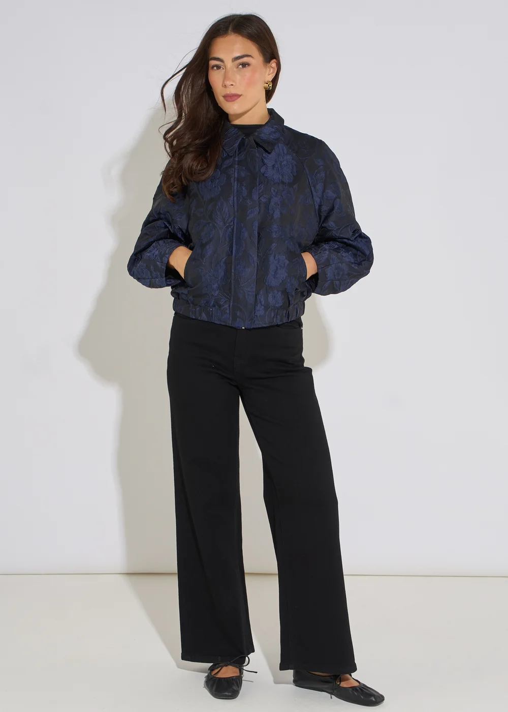 Gini London Navy Floral Jacquard Bomber Jacket - 12 Image 1