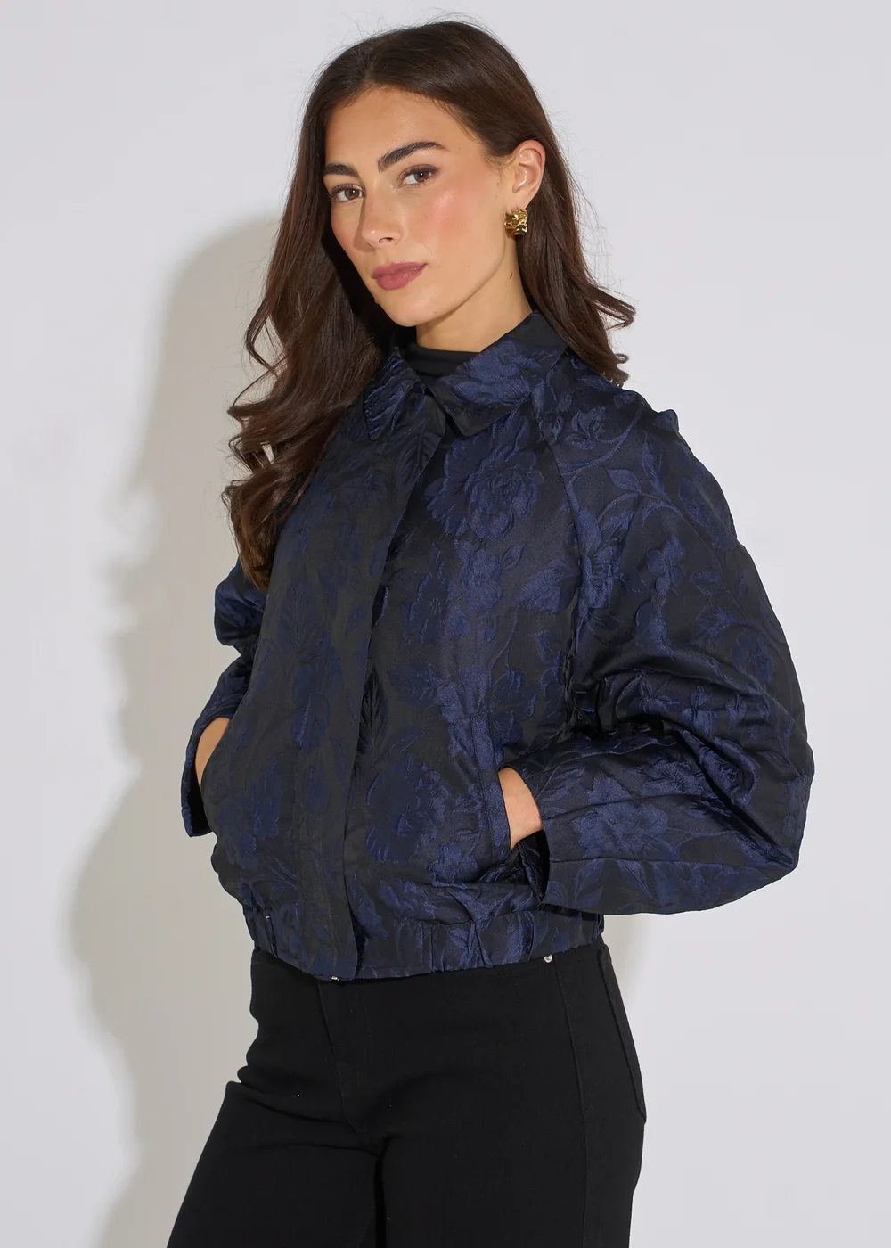 Gini London Navy Floral Jacquard Bomber Jacket - 12 Image 4