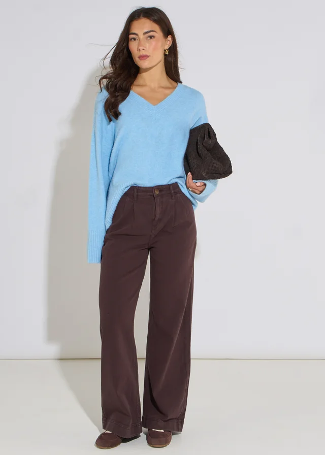 Gini London Brown Pleat Wide Leg Jean