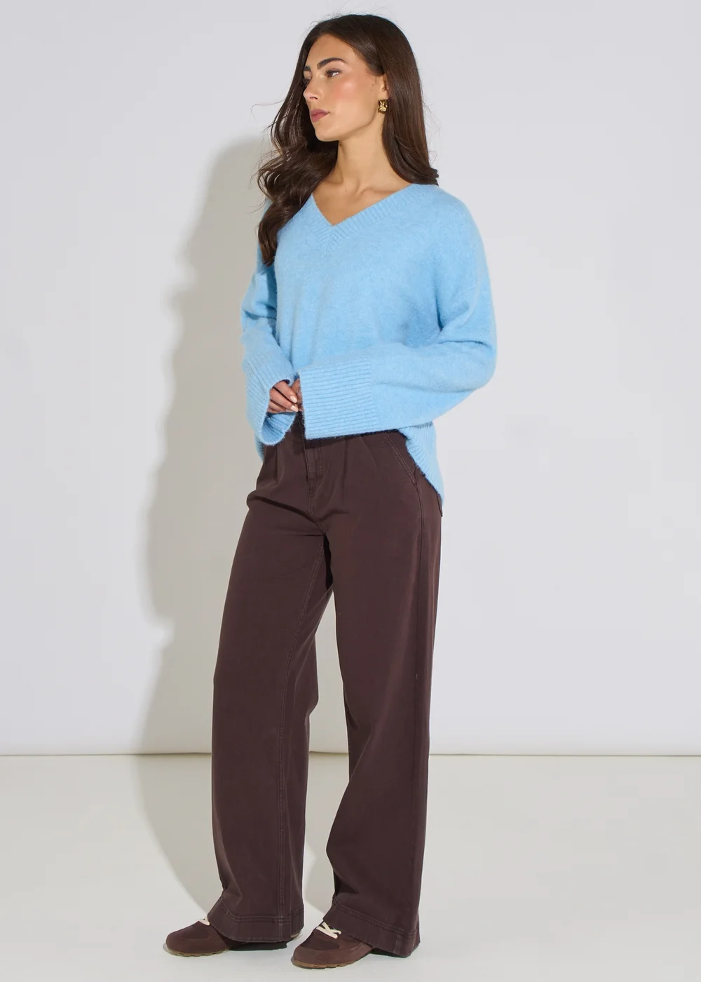 Gini London Brown Pleat Wide Leg Jean - 8 Image 4