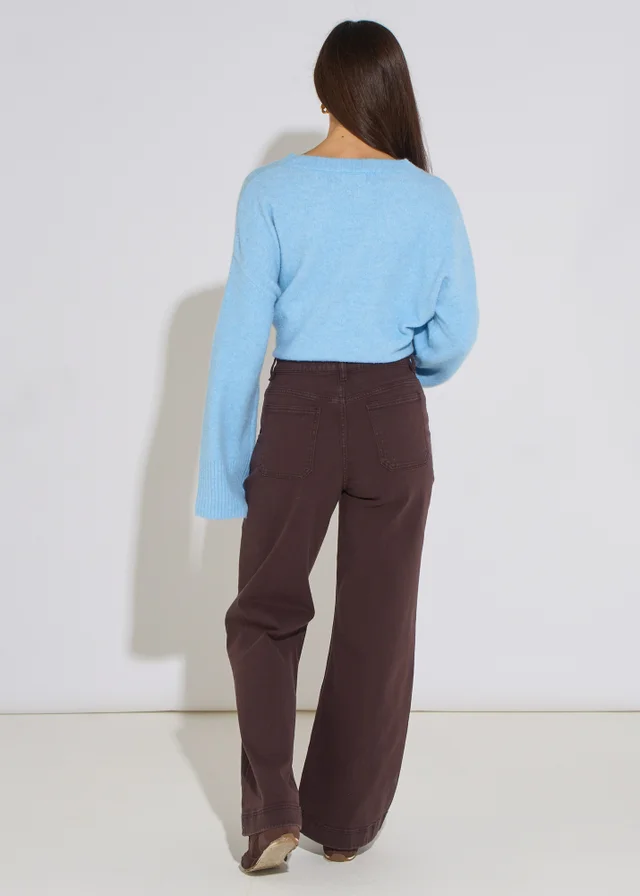 Gini London Brown Pleat Wide Leg Jean