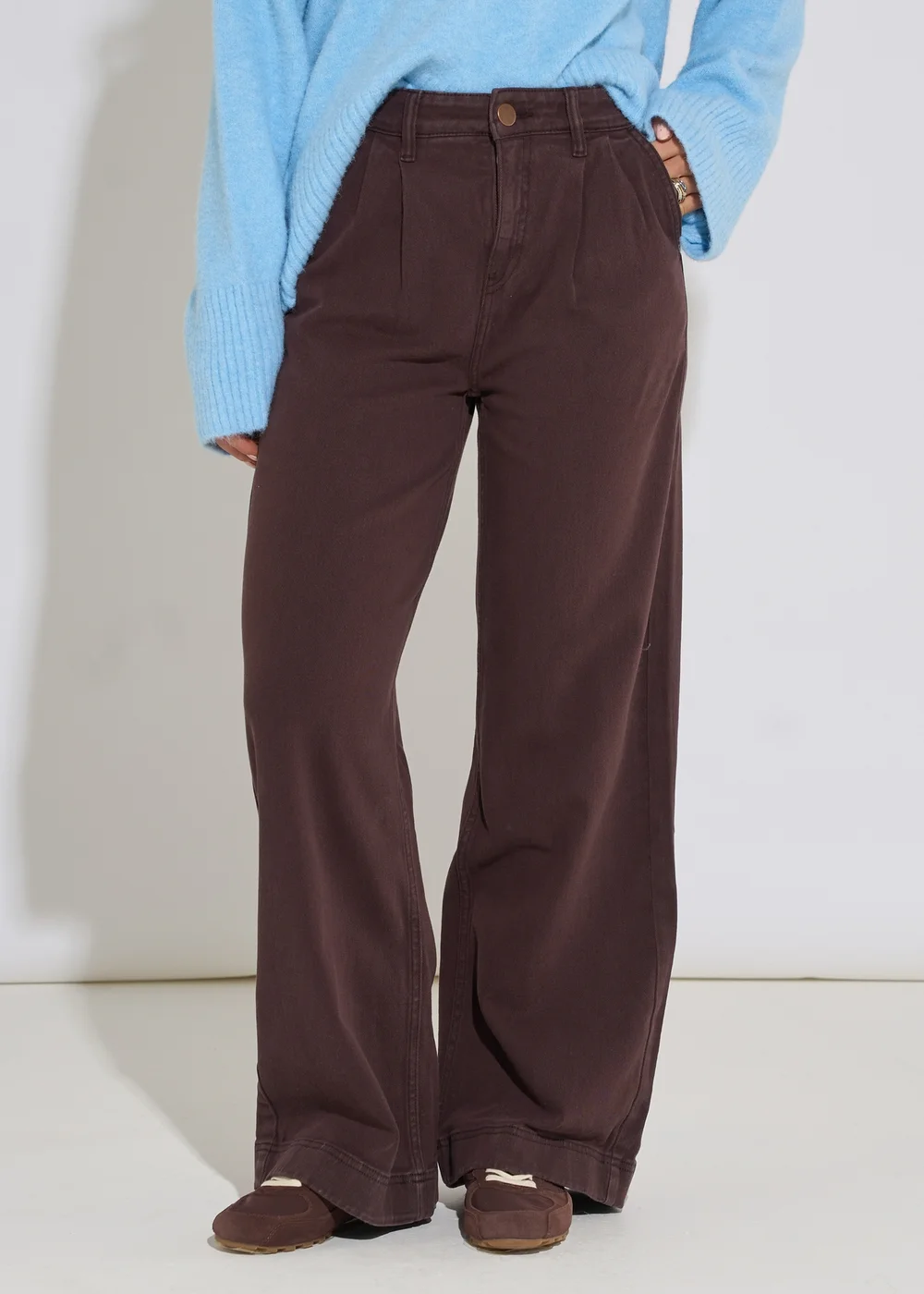 Gini London Brown Pleat Wide Leg Jean - 8 Image 3