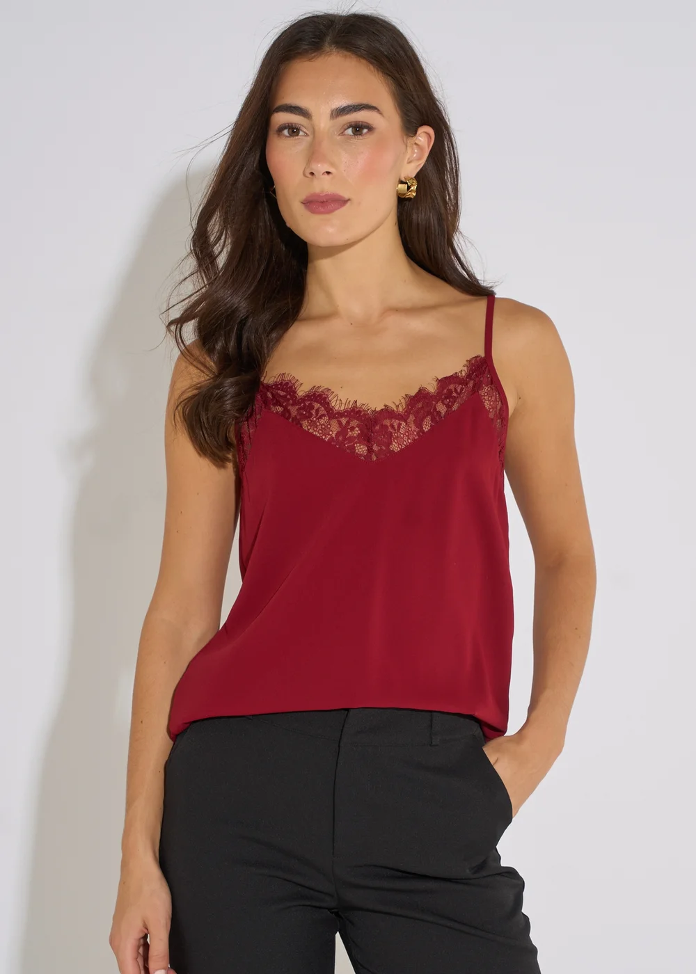 Gini London Mulberry Lace Trim Strappy Cami Top - 10 Image 1