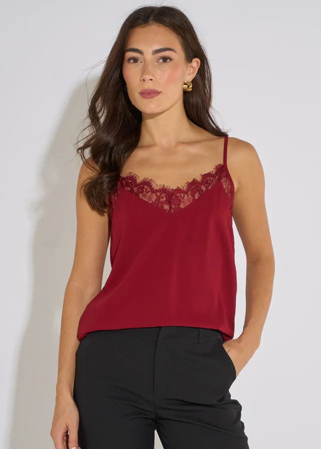 Gini London Mulberry Lace Trim Strappy Cami Top