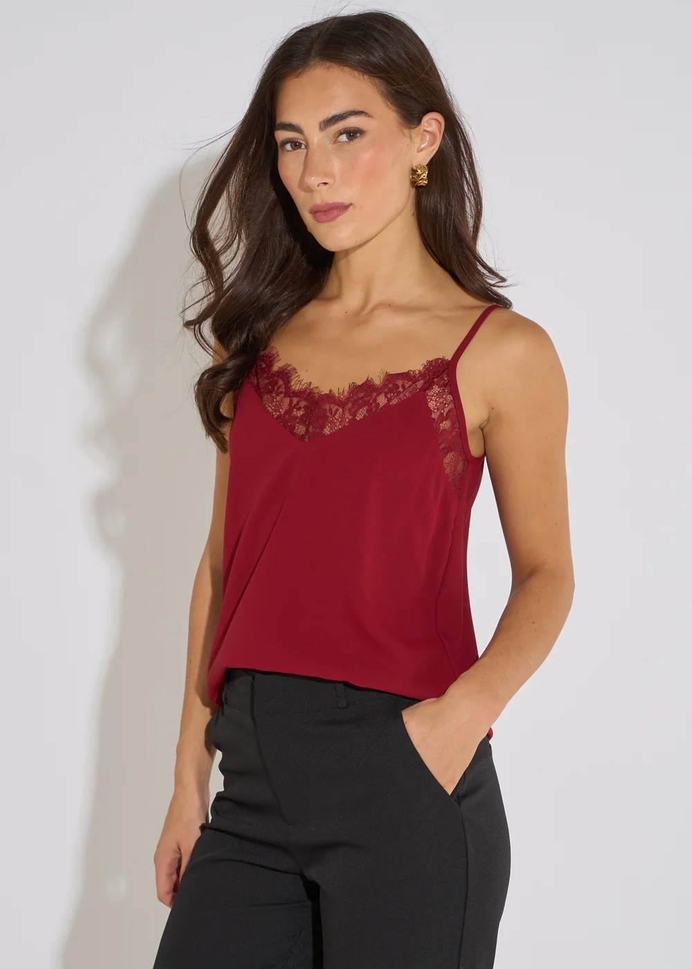 Gini London Mulberry Lace Trim Strappy Cami Top - 10 Image 4