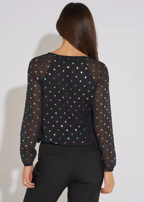 Gini London Black Multi Color Spot Foil Bubble Hem Top - 16 Image 2