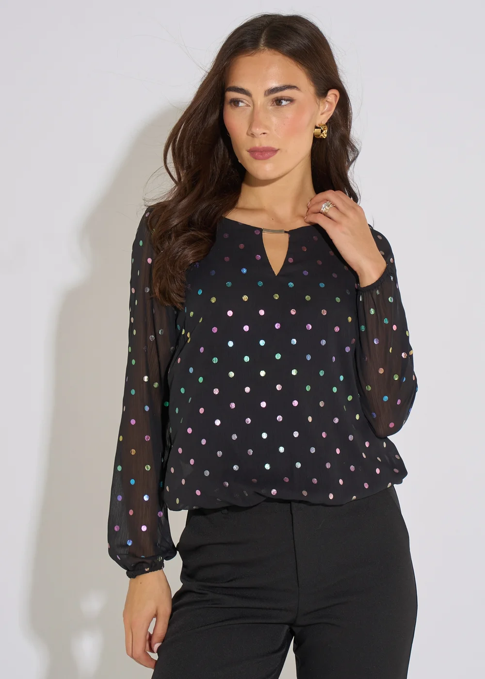 Gini London Black Multi Color Spot Foil Bubble Hem Top - 16 Image 3