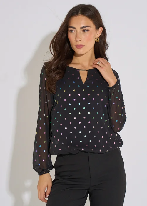 Gini London Black Multi Color Spot Foil Bubble Hem Top - 16 Image 3