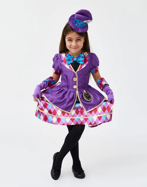 Vanilla Underground Girls Purple Miss Hatter 2 Piece Costume (4-8 Years) - 4-6 Yrs Image 1
