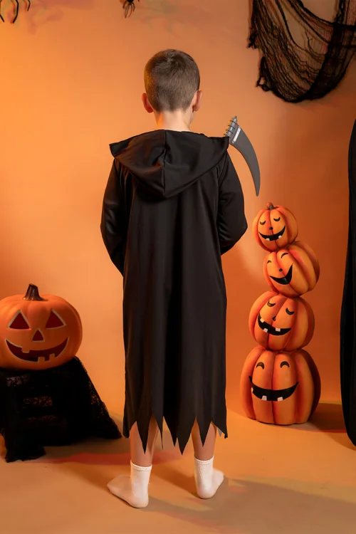 Vanilla Underground Unisex Kids Black Grim Reaper 3 Piece Costume (4-10 Years) - 4-6 Yrs Image 2