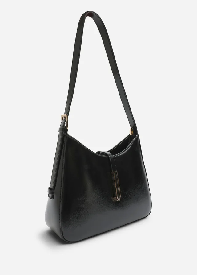 Where's That From Grivya Black High Shine Faux Leather Shoulder Bag With Trim Detail
