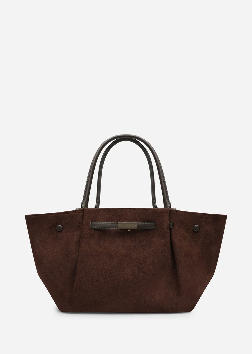 Where's That From Dove Dark Brown Suede Winged Tote Bag With Belt Lock Detail - One Size Image 1