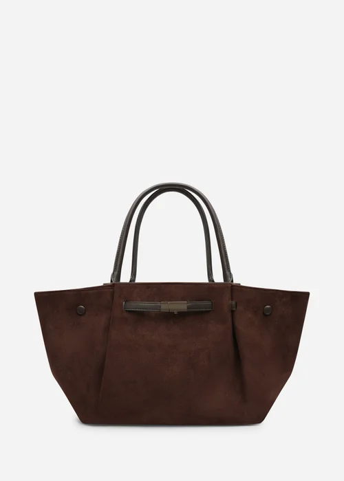 Where's That From Dove Dark Brown Suede Winged Tote Bag With Belt Lock Detail - One Size Image 1