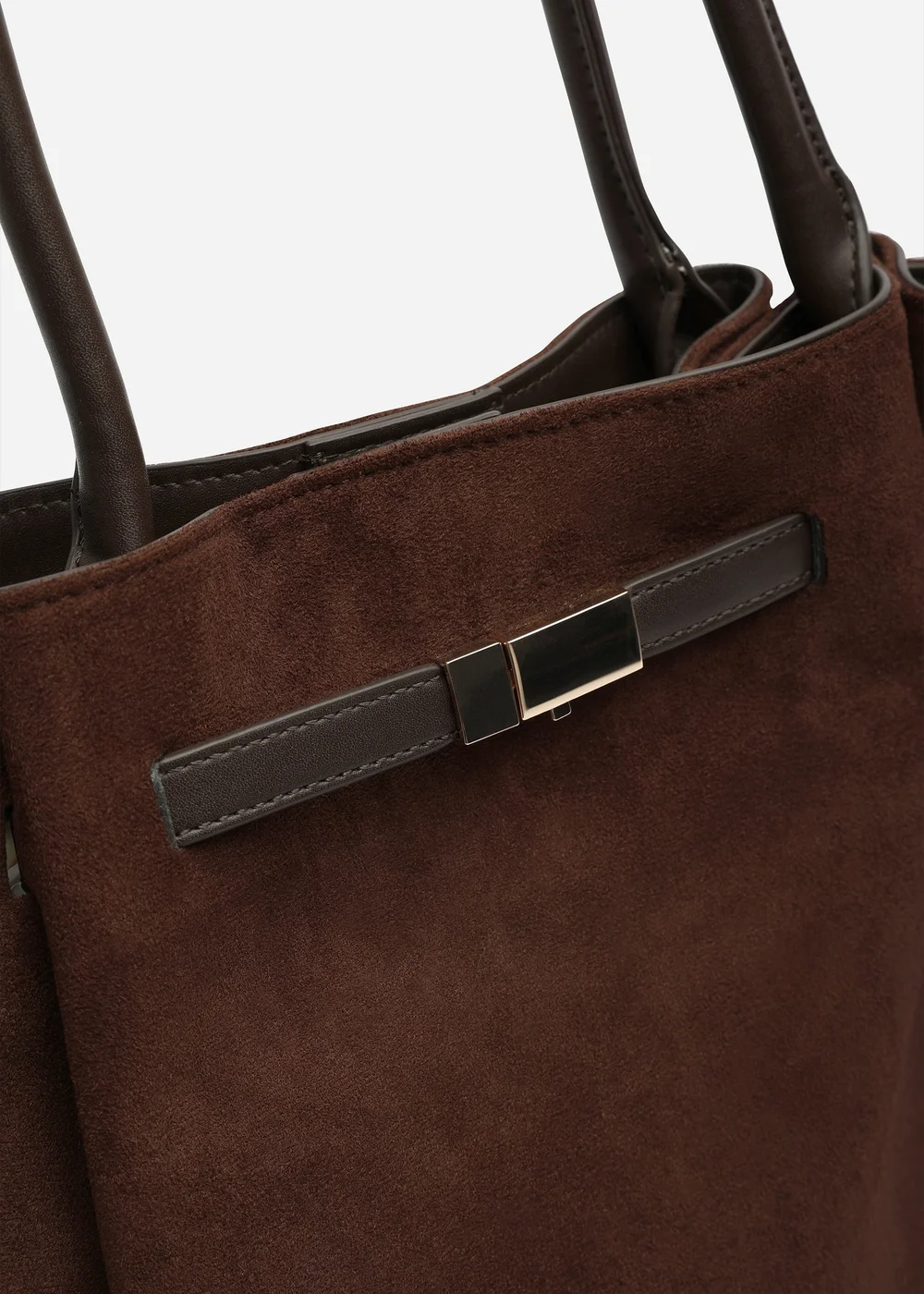 Where's That From Dove Dark Brown Suede Winged Tote Bag With Belt Lock Detail - One Size Image 6