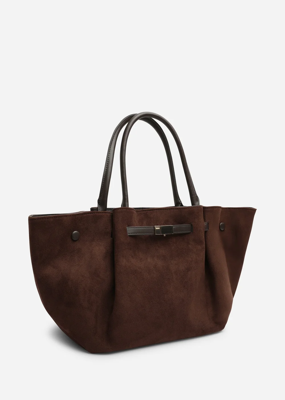 Where's That From Dove Dark Brown Suede Winged Tote Bag With Belt Lock Detail - One Size Image 2
