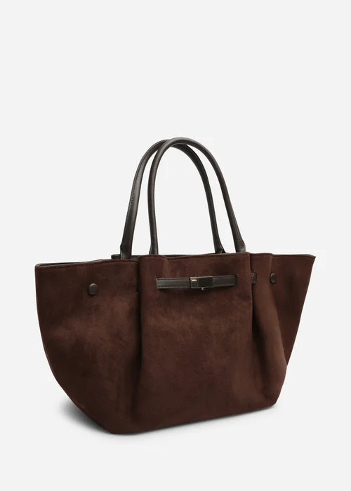 Where's That From Dove Dark Brown Suede Winged Tote Bag With Belt Lock Detail - One Size Image 2