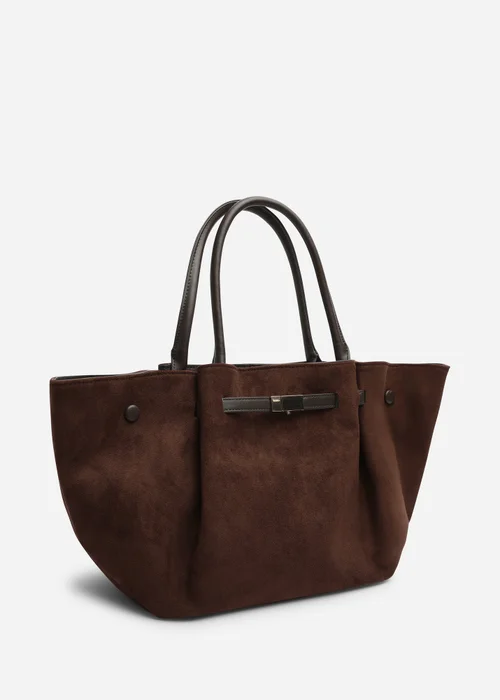 Where's That From Dove Dark Brown Suede Winged Tote Bag With Belt Lock Detail - One Size Image 5